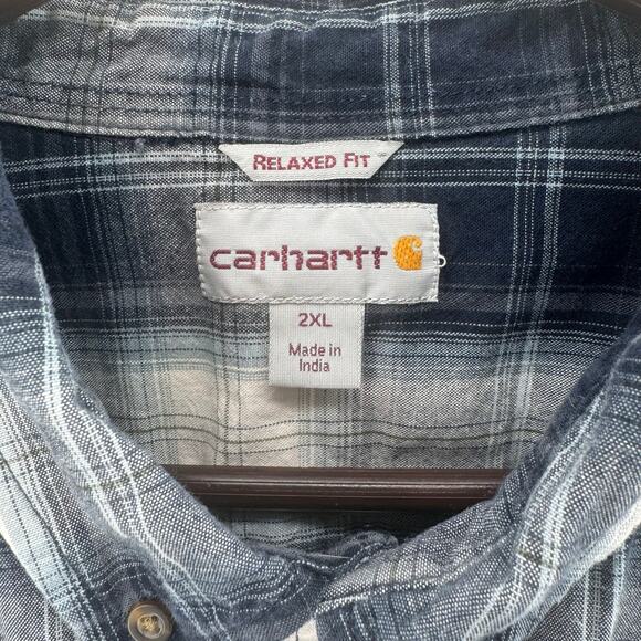 Carhartt Relaxed Fit 100% Cotton Men's Navy Plaid Shirt 2XL Fall 2018 Button-Up - Picture 2 of 12